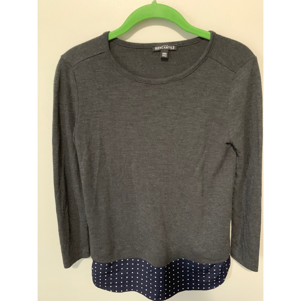 J.Crew Mercantile Mixed Media Polka Dot Hem Top Gray Navy XXS